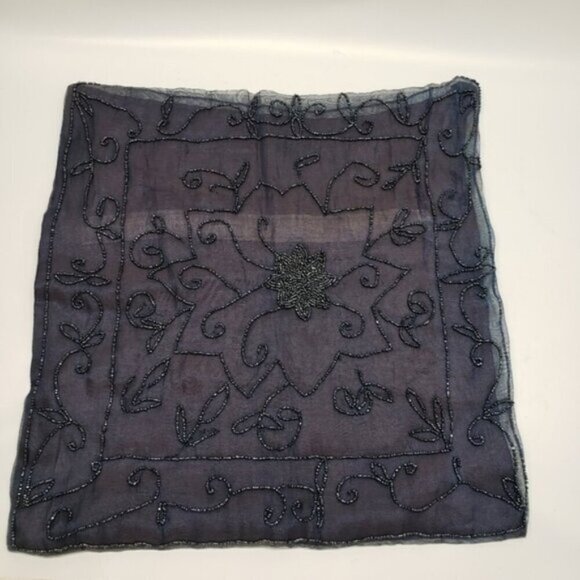 Deep Blue Sheer Beaded Cushion Cover Pillow Case Moody Maximalist Boho - Picture 2 of 13